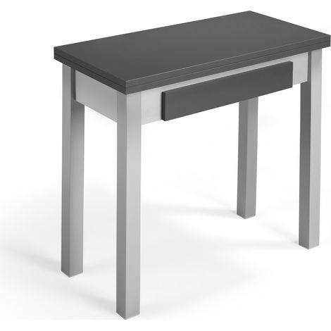 Herdasa, Mesa de cocina extensible, modelo LIV, en melamina y metal, 77x80x40cm, grafito-gris