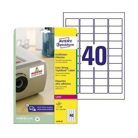 AVERY ZWECKFORM Folienetikett Avery Zweckform 45,7 x 25,4 mm (B x H) weiß 800 Etik./Pack. (1/4)