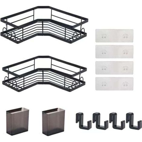 Mensole da bagno senza foratura, ampio scaffale portaoggetti con 2 porta dentifricio e 4 ganci, 2 pezzi - Crezuo (1/3)