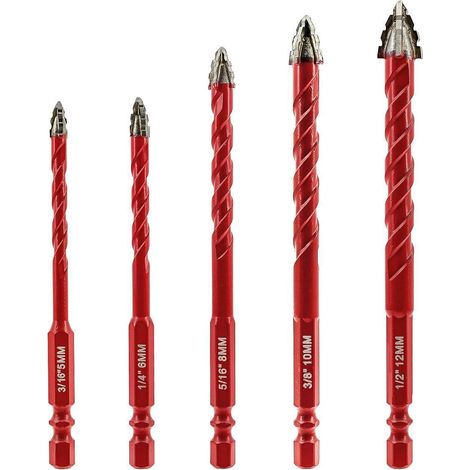 Exzenterbohrer Set 5 Stück 5-12mm Hartmetallbohrer für Holz, Kunststoff, Fliesen, Beton (1/5)