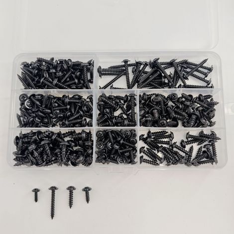 Ensemble de 340 vis autotaraudeuses noires à tête Phillips et tête ronde (1/5)