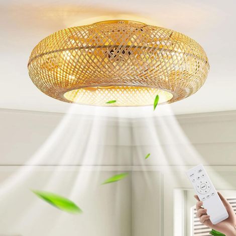 Ceiling Fan With Lighting And Remote Control, Retro Silent E27 Bamboo Ceiling Fan With Fan,6 Speed Reversible Motor Ceiling Fans For Living Room,Bedroom (1/5)
