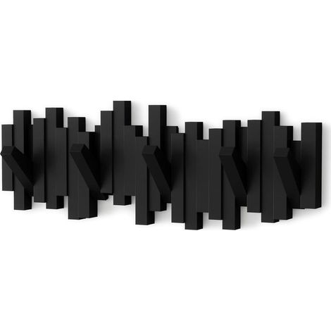 Wall-mounted coat rack with 5 folding hooks, black (1/5)