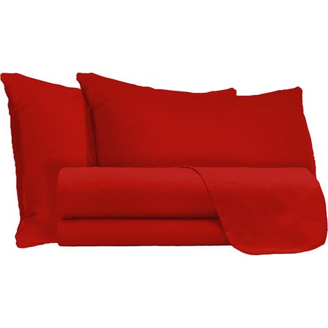 Set Lenzuola Matrimoniale Sopra Sotto e Federe Tinta Unita Rosso (1/3)