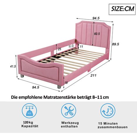 MEUBLIV Bett 90x200 cm Rosa – mit Kopfteil, Rückenlehne und Fußteil, ohne Matratze (1/5)