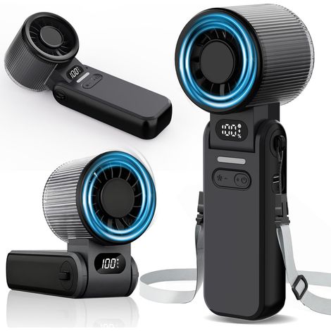 Mini ventilateur portable rechargeable par USB, 5 vitesses, ventilateur de bureau électrique pliable avec écran LED pour la maison, le bureau, la chambre à coucher, l'intérieur, l'extérieur (1/5)