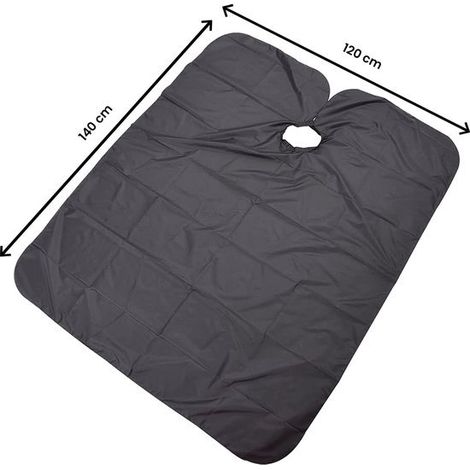 Cape de coiffure imperméable - Manteau de coupe et teinture - Protection pour cheveux et vêtements - Pour coupe, lavage et toilettage - Adultes et enfants - 140 x 120 cm - Noir (1/2)