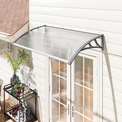 Auvent moderne en polycarbonate, aluminium et PP pour balcons, fenêtres et portes. 110 x 60 x 18 cm.