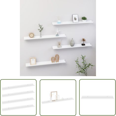 The Living Store Étagères murales 4 pcs Blanc 80x9x3 cm - Étagères Murales - Étagères Déco - Rangement Mural - Décoration Murale - Meubles Blancs (1/5)