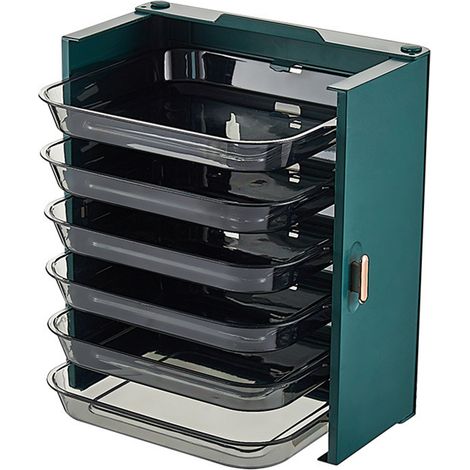 Étagère murale pliable en PET à 6 niveaux pour plats d'accompagnement, sans perçage, pour assiettes de cuisson et autres plats à partager. Couleur vert clair et élégant. (1/5)