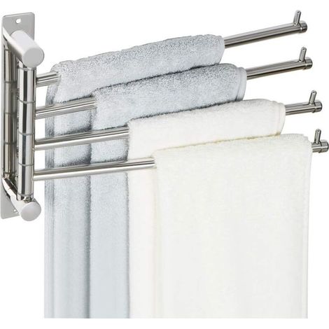 Porte-Serviettes avec 4 Barres 180° Rotatives en Acier Inoxydable, Antirouille et Pratique, Porte Serviette Murale Sèche-Serviettes pour Salle de Bain/Cuisine Lavabo, Argent (1/5)