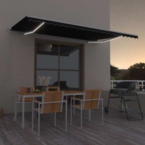 Store banne-Auvent manuel rétractable avec LED 500x300 cm Anthracite (1/5)