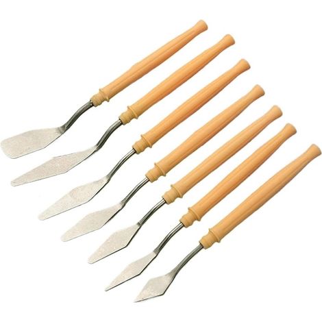 Lot de 7 grattoirs à peinture avec manche en plastique, spatules de peinture à l'huile et couteaux à palette pour mélange de couleurs et outils d'art sur toile (1/5)