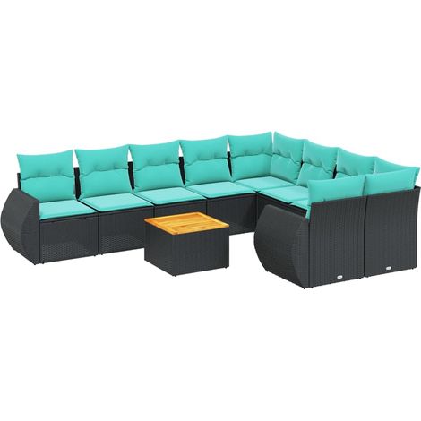 10-teiliges Gartensofa-Set mit Kissen, schwarzes Polyrattan vidaXL (1/5)