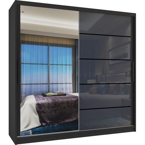 Schiebeschrank Belini 200 cm Mit Schubladen mit Spiegel grau stahlglänzend Hersteller (1/4)