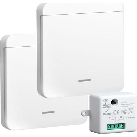 230V Interruttore Wireless Kit 433MHz RF Ricevitore 10A, Interruttore Wireless Kit di illuminazione di controllo Remoto con 1 Trasmettitore e 2 Controller per la Smart Home (1/5)