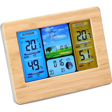 Digitale, drahtlose Wetterstation mit LCD-Uhr, Innen-/Außenthermometer und Hygrometer, gelb (1/5)