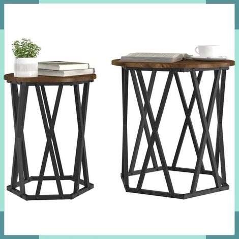 868263 Table basse 2 pcs Chêne fumé Bois d'ingénierie et acier (1/5)