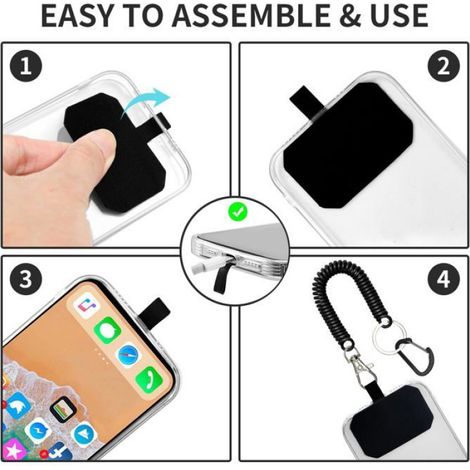 Cordons antivol téléphone - mousqueton, sécurisé, compatible plupart smartphones, 2 pièces - noirs Étiquette (1/5)