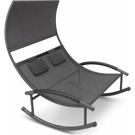 Lettino Doppio A Dondolo Prendisole Con Tettuccio Integrato Struttura Ergonomica In Textilene Traspirante Acciaio Con Cuscini Ideale Per Giardino Piscina Esterno Outdoor 140x200x185 Cm Grigio (1/4)