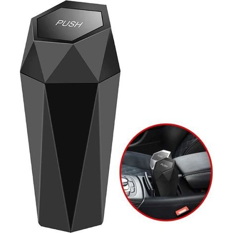 Mini poubelle de voiture, poubelle de voiture portable avec couvercle, étanche, mini poubelle, design en diamant -Noir (1/4)