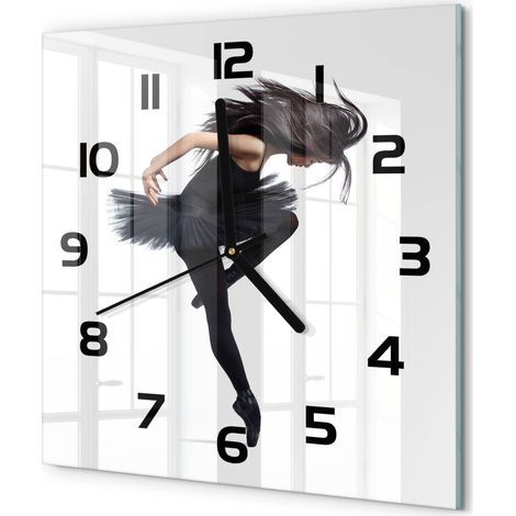 Horloge Murale Carrée Déco Salon Verre Trempé Silencieuse Design Contemporain Ballerine 30x30 cm (1/5)