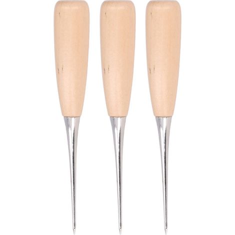 3 Pièces Alène en Cuir DIY Outil en Bois de Pin avec Pointe Acier pour Percer Cuir et Papier (1/5)