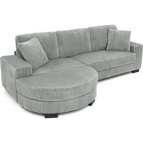 Canapé d’angle en L – canapé 4 places, 256.5 x 133.5 x 89 cm, corduroy classique, design modulaire avec pouf ovale, 2 coussins inclus, idéal pour le salon, les appartements et les bureaux, gris (1/5)