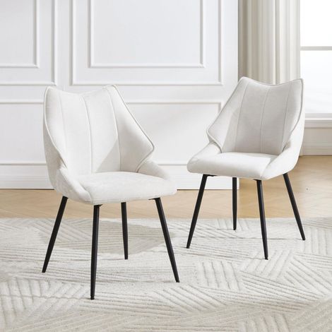 Esszimmerstühle 2er Set, Polsterstühle mit Metallbeinen, Chenille, Weiß (1/5)