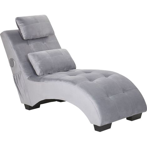 Chaise Longue in Velluto Grigio con Altoparlante Bluetooth Simorre