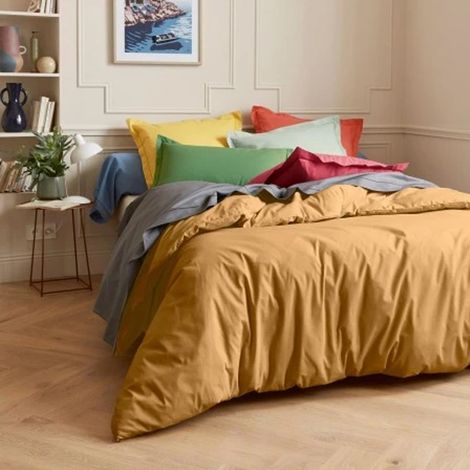 Housse de Couette Unie en 100 % Coton Marron Clair 260x240 cm