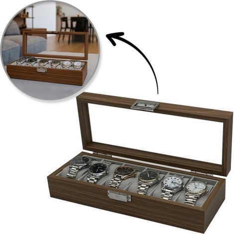 Scatola per 6 orologi, astuccio, organizer con chiusura in vetro 31x12x7,5cm PDMDF04