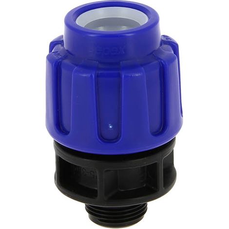 Raccord PE mâle compression 3/4' – Polypropylène haute résistance – Pression 10 bars – Ø extérieur 25 mm – Résistant à la corrosion – Irrigaronne