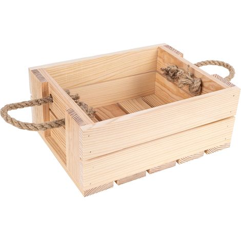 Creative Deco Holzkiste Natur 25 x 19 x 10 cm – Weinkiste aus Holz mit Juteseil-Griffen, Obstkiste, Aufbewahrungsbox, Geschenkbox & DIY-Deko (1/5)