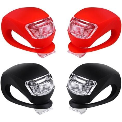 Ensemble d'éclairage de vélo LED en silicone avant et arrière - Phare et feu arrière de vélo, route étanche et de sécurité, éclairage de vélo de montagne, piles incluses, paquet de 4 (2 pièces blanche (1/5)