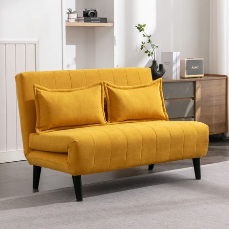 HARPER FOLDING CLIC CLAC FABRIC LIVING ROOM LOUNGE SOFA BED 2 SEATER MUSTARD