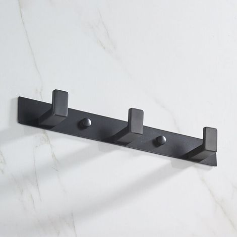 Perchero de pared, gancho para toallas, 3 ganchos, juego de accesorios de baño, montaje en pared, acero inoxidable 304, negro mate (1/4)