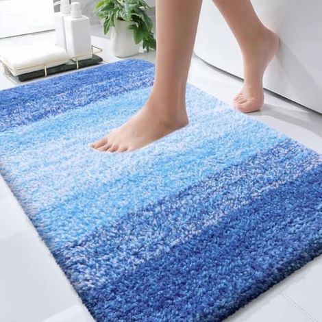 Tapis de bain 91 x 61 cm, microfibre ultra douce et absorbante, envers en caoutchouc, séchage rapide et lavable, bleu roi clair