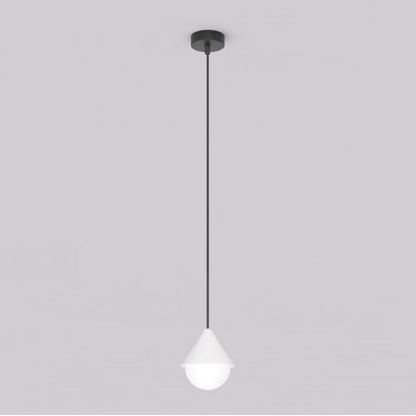 Lampada a sospensione Giro in acciaio nero opaco e vetro bianco (1/5)