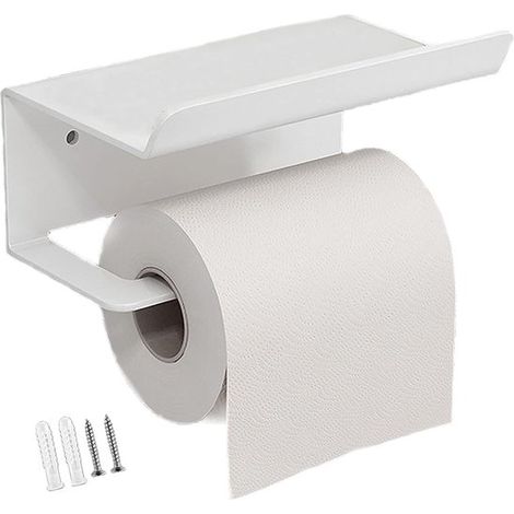 Toilettenpapierhalter mit Ablage Wandmontage aus Edelstahl Badezimmerorganisation Zwei Montagemöglichkeiten 165 cm Weiß (1/5)