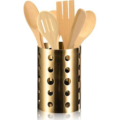 Küchenutensilienhalter, Küchenutensilienhalter aus Edelstahl, großer Küchenutensilienkorb, goldener Metall-Küchenutensilienhalter, Küchenutensilienhalter mit Abflusslöchern (1/5)