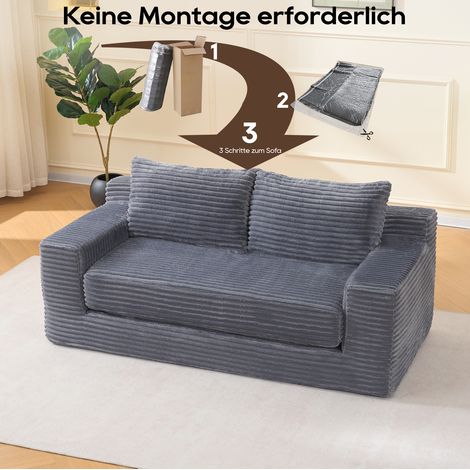 Sofas gerade - 2-Sitzer 2-in-1 Sofa mit Memory-Schaum, ohne Montage, in Cordvelours grau (1/5)