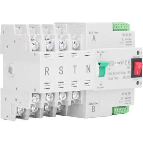 Commutateur de transfert automatique double alimentation 100 A 4 pôles, 2 modes de fonctionnement, sélecteur électrique pour applications domestiques 400 V CA (1/5)