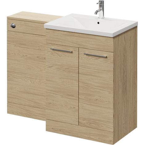 Napoli 460 Light Oak 1100mm 2 Door Vanity Unit Toilet Suite with Glide Basin - 1100mm - Chrome 160mm HandleWithout Kingston Toilet Pan