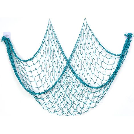 Filet De Pêche Décoratif - 200 x 100 cm - Cordon En Coton Bleu - Pour Décoration Murale Nautique - 1 Pièce (1/5)
