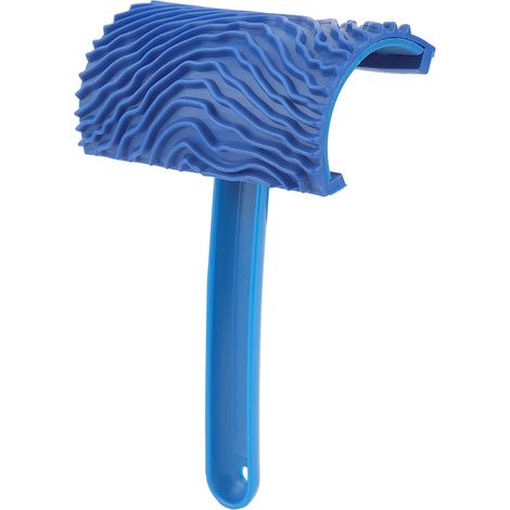Rouleau à peinture bleu en caoutchouc effet bois avec manche, outil de décoration murale DIY (1/5)