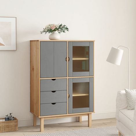 Buffet haut OTTA marron et gris 85x43x125 cm bois massif de pin vidaXL