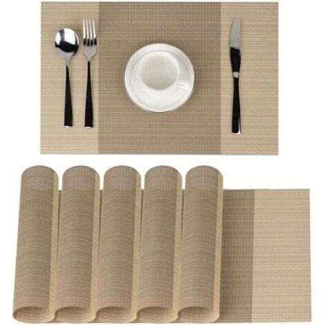 Placemats, Table Mats, Non-Slip, Washable, PVC, 30 x 45 cm, Heat Resistant, Rigid, Stain Resistant, Set of 6 (Beige) (1/4)