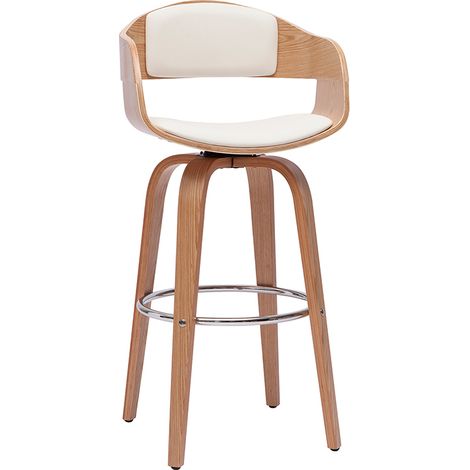 Sgabello da bar design girevole bianco e legno chiaro H67 cm GAO