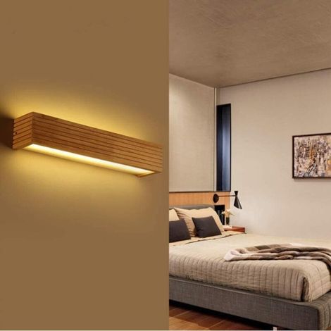 Applique Murale LED Appliques Luminaire Intérieur Bois Lampe de Mur lumière chaude Lampe pour Chambre Salon Bureau Couloir (35cm new)- (1/5)